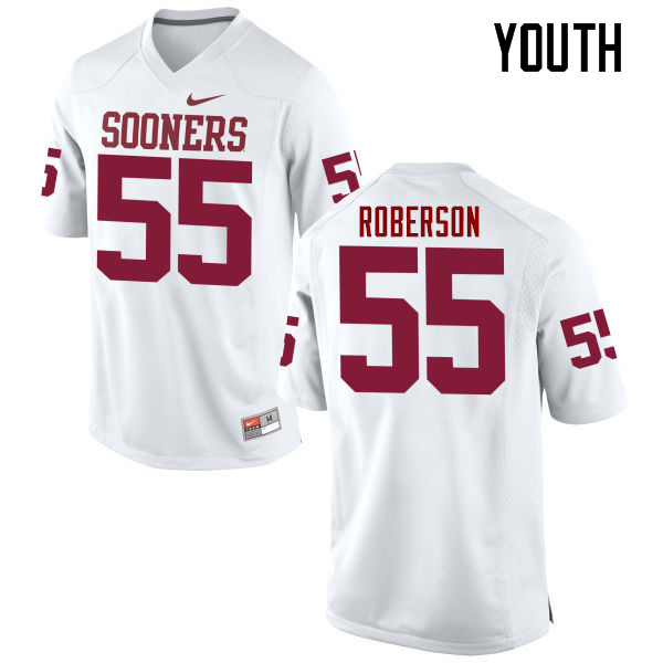 Youth Oklahoma Sooners #55 Logan Roberson College Football Jerseys Game-White